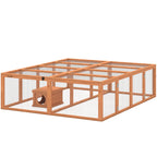 Freilaufgehege Kaninchenstall aus Holz mit 2 Türen Unterschlupfhaus für 2-4 Zwergkaninchen 180,4 x 150 x 48 cm Orange