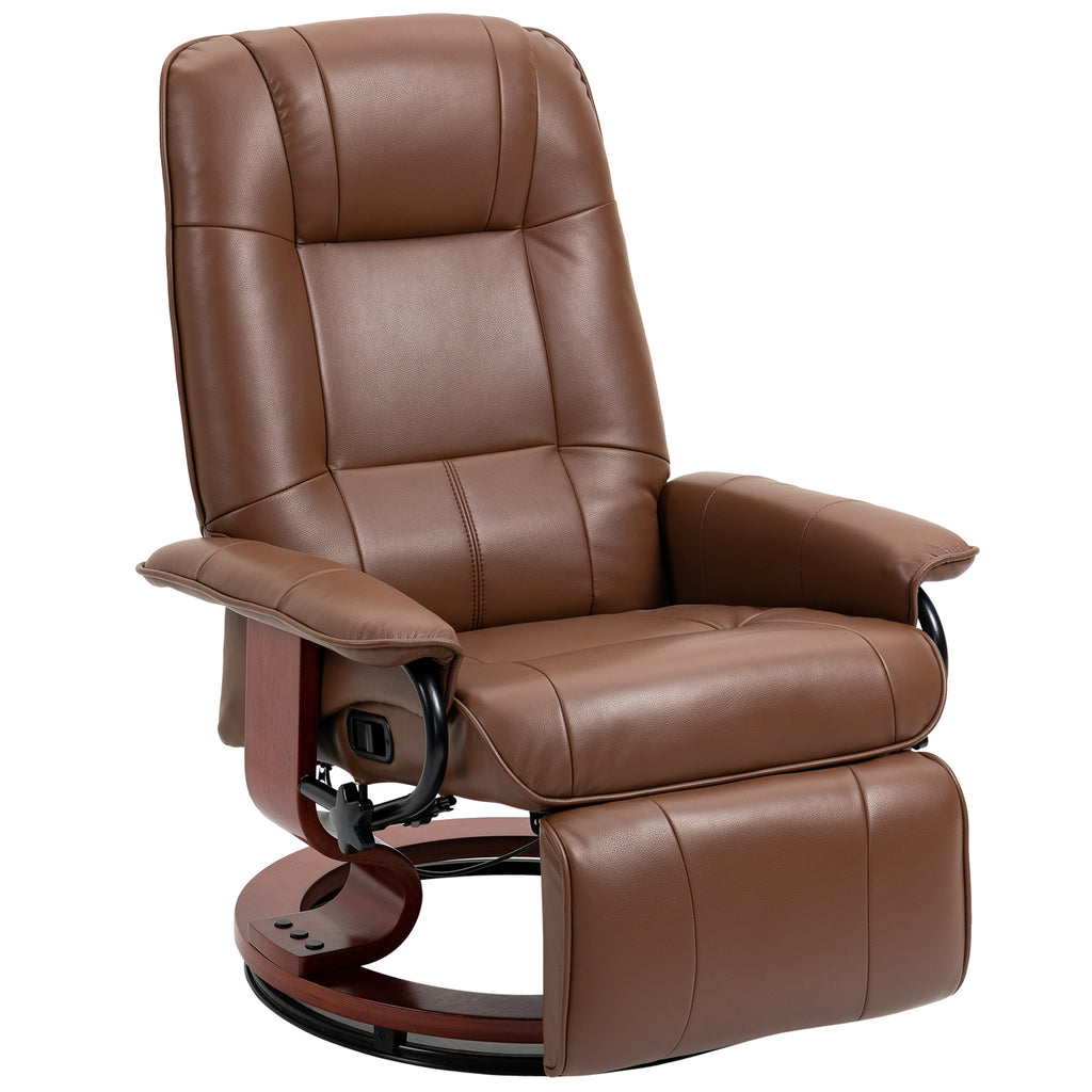 Relaxsessel, 145° neigbar, verstellbare Fußstütze, Air-Leder, 360° drehbar, bis 120 kg, Braun