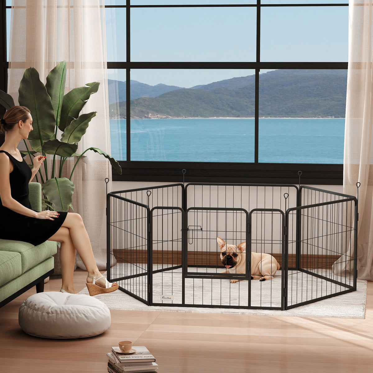 6 Panels Dog Playpen, Portable Detachable Puppy Pen with Door, for Small Dogs, 60cm High, Grey