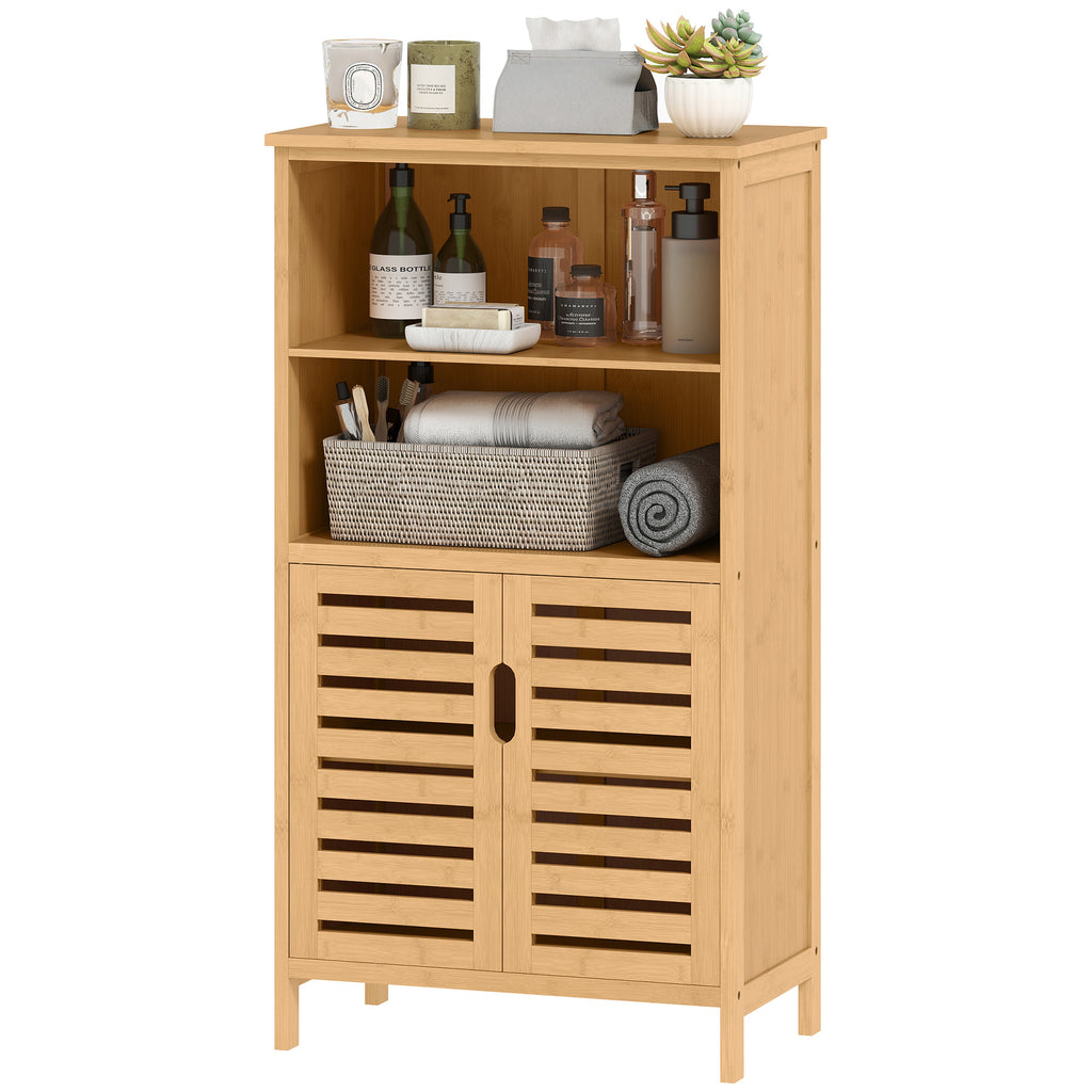 Badezimmerschrank aus Bambus, mit Lamellent¨¹ren, 2 Regale, 1 Schrank, 50?cm x 29?cm x 92?cm, Natur