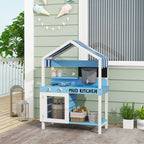 Kids Mud Kitchen Outdoor with Stoves, Sink, Faucet, Storage Shelves, Cookware Accessories for Boys Girls, Blue