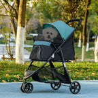 Foldable Pet Stroller w/ Rain Cover, for XS Dogs, S Dogs - Dark Green