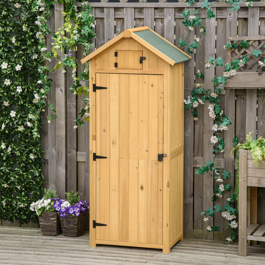  Garden Shed Vertical Utility 3 Shelves Shed Wood Outdoor Garden Tool Storage Unit Storage Cabinet, 77 x 54.2 x 179cm - Brown