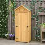  Garden Shed Vertical Utility 3 Shelves Shed Wood Outdoor Garden Tool Storage Unit Storage Cabinet, 77 x 54.2 x 179cm - Brown