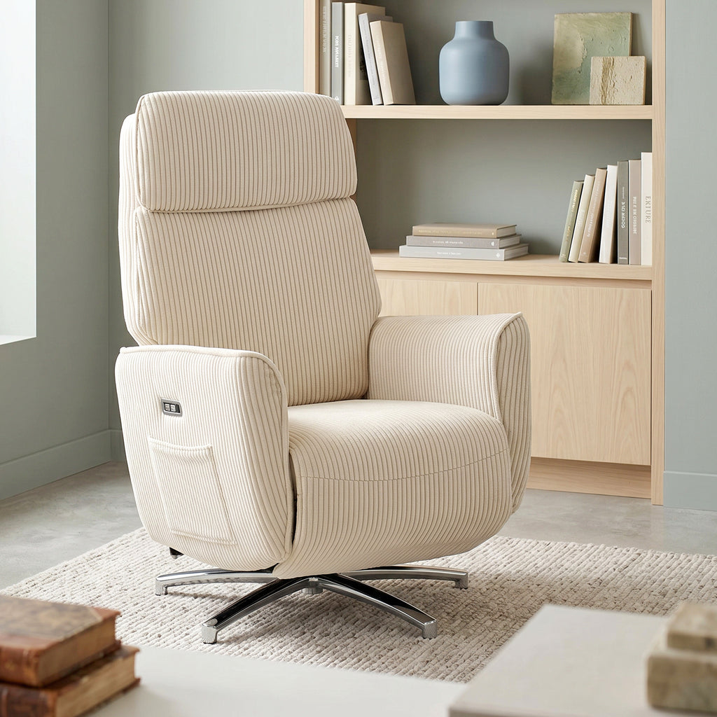 2 Motoren Relaxsessel Elektrisch Verstellbar Drehbar Creme