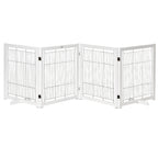 Absperrgitter Hund Freistehendes Schutzgitter mit Füßen 305 x 82 cm Holz Hundegitter Klappbar Treppenschutzgitter Hundeabsperrgitter für Treppen, Türen, Flur, 4 Paneelen, Weiß