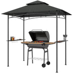 8' x 5' Grill Gazebo, Double Tiered BBQ Gazebo Shelter Canopy with LED Lights, 2 Side Shelves, Hooks, Dark Grey