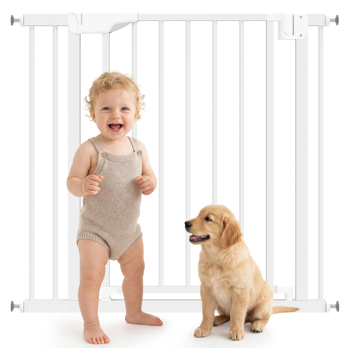 Treppenschutzgitter Absperrgitter ohne Bohren mit automatische Schließung für Kinder Küche Treppe 76-88 x 76 cm Weiß