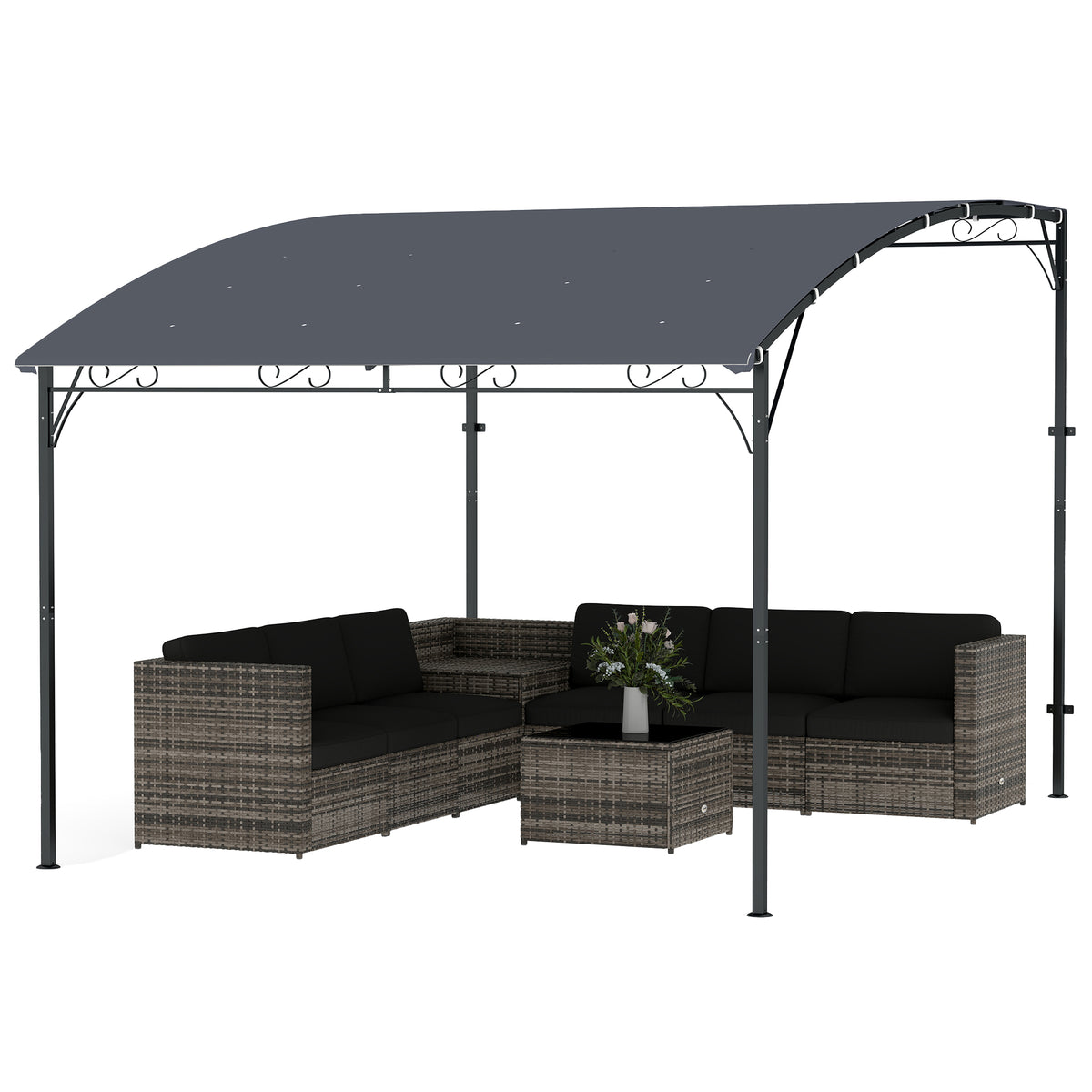 Anbaupavillon Pergola mit Metallgestell Dach, wetterfest wandmontiert Pavillon Vordach 2,86 x 3,84 x 2,52 m Grau