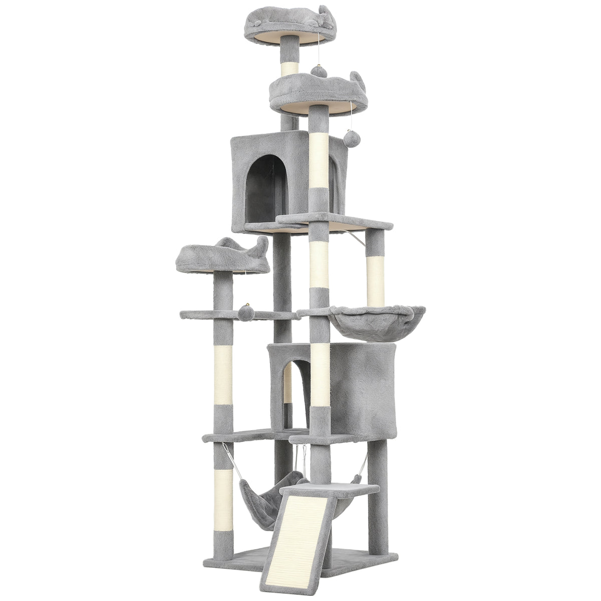 Cat Tree, 192 cm Large Multi-Level Cat Tower for Indoor Kittens with 8 Scratching Posts, 3 Plush Beds, 2 Hammocks
