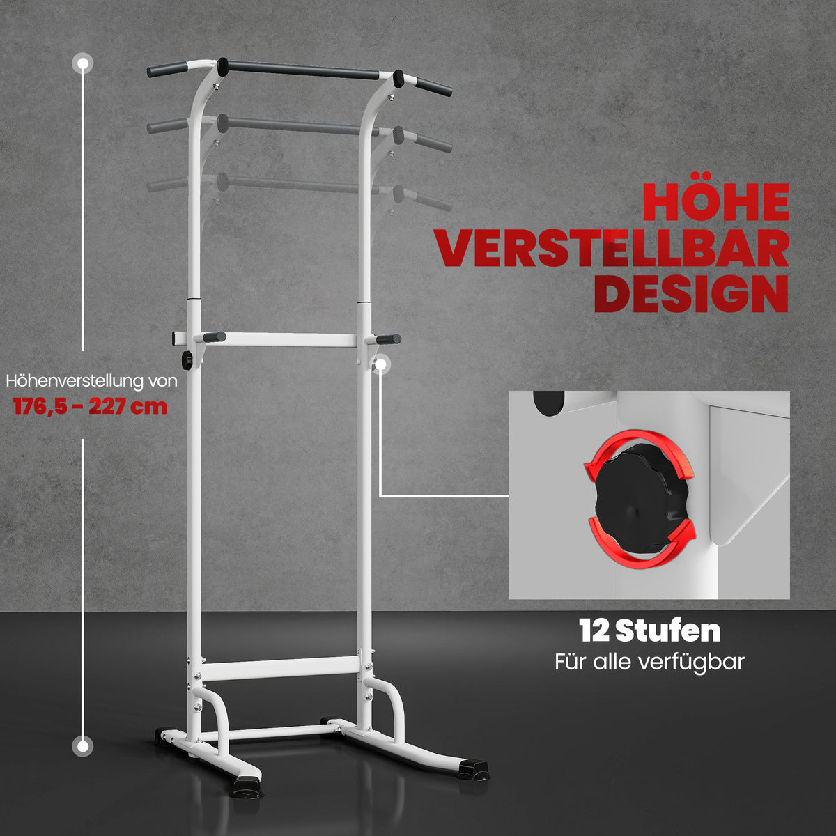 Power Tower höhenverstellbar 176,5-227 cm Dip-Station multifunktional mit Stahlrahmen 120 kg Belastbarkeit