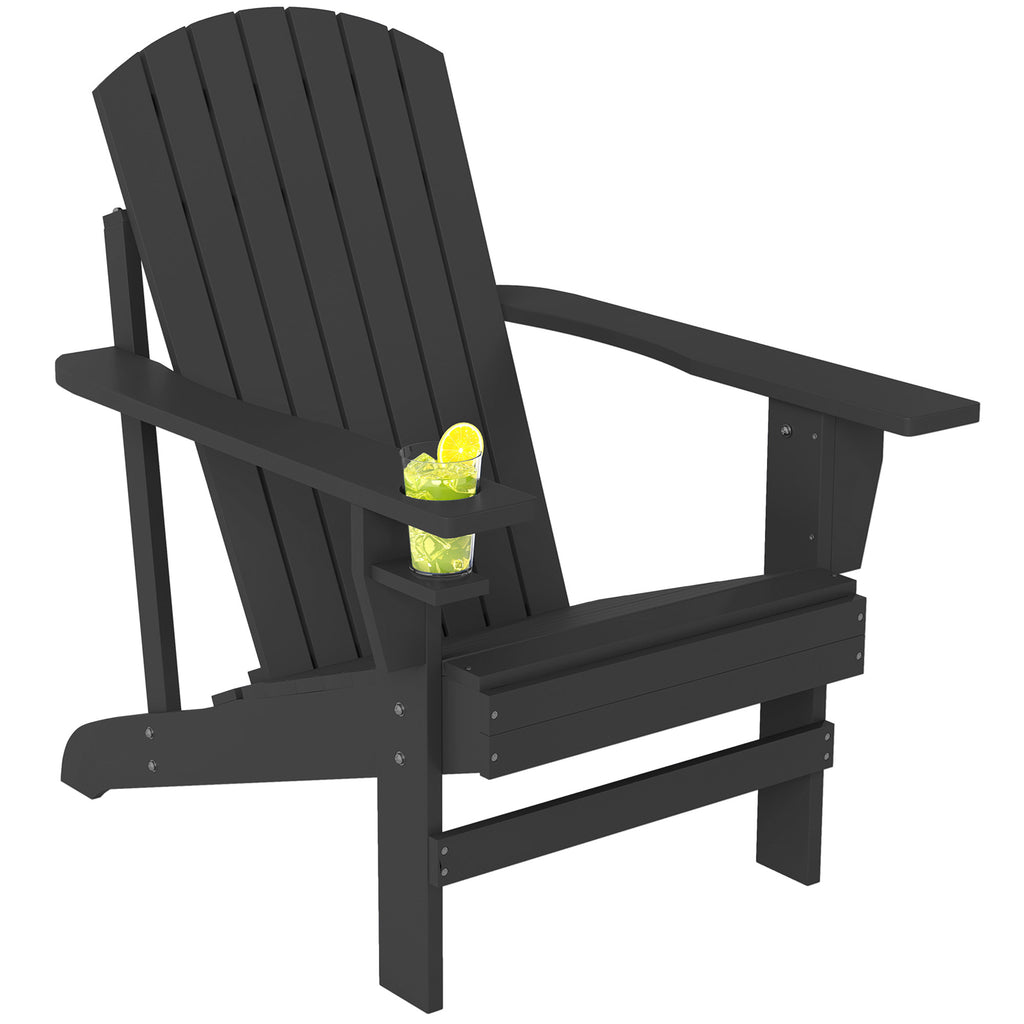 Adirondack-Gartenstuhl mit Becherhalter Gartenliege Balkonstuhl Massivholz Schwarz 72 x 95 x 93 cm