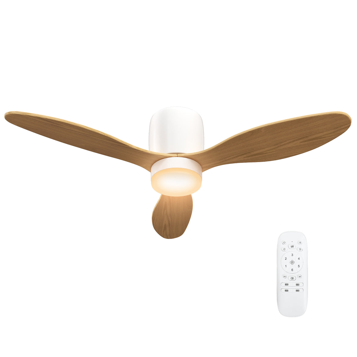 Deckenventilator mit Beleuchtung und Fernbedienung 115 cm Ventilator mit LED Lampe, Umkehrbarer DC Motor, Natur