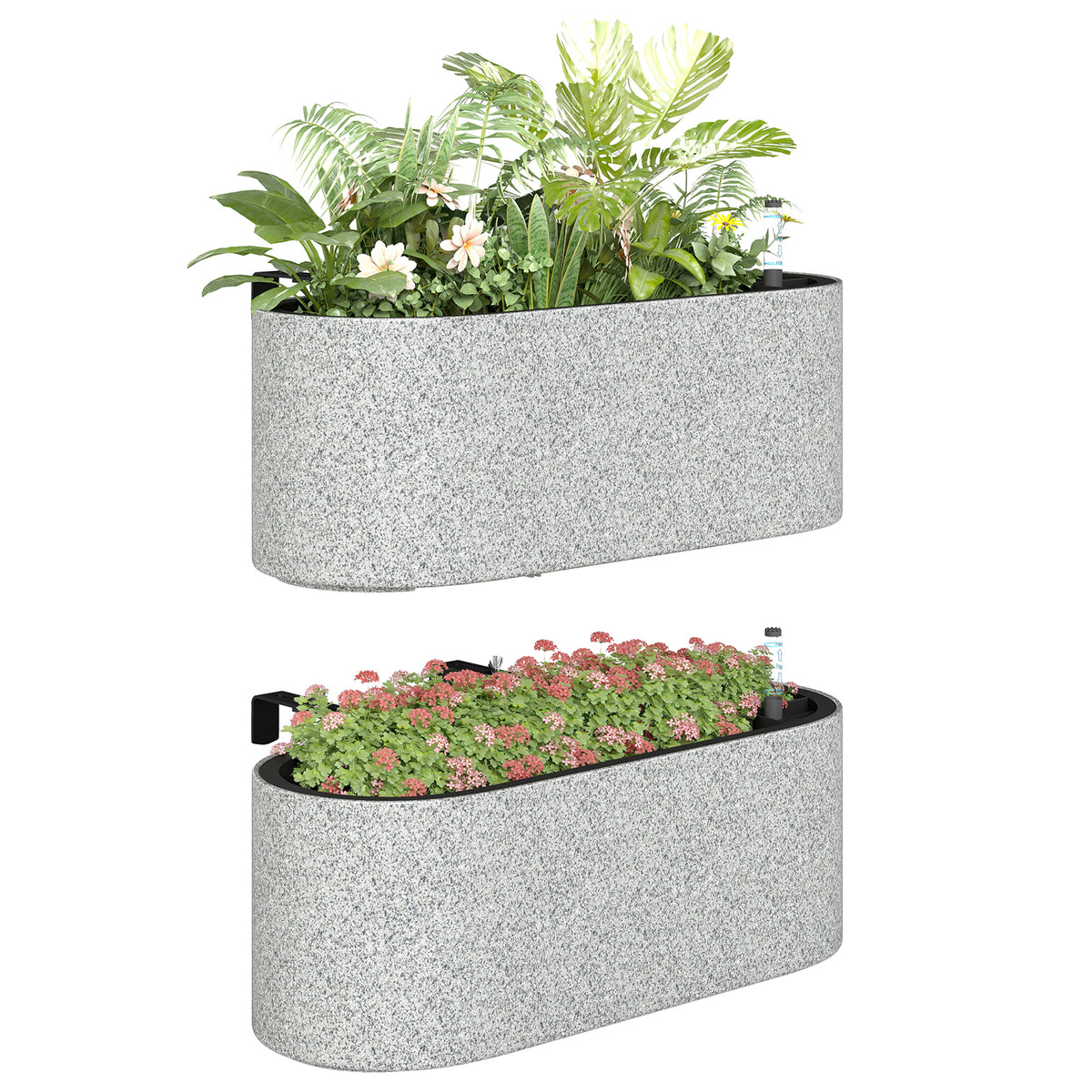 2er Set Blumentopf Hängend Pflanzkübel mit Ablaufsystem Loch Haken 42 x 16 x 15 cm Hellgrau