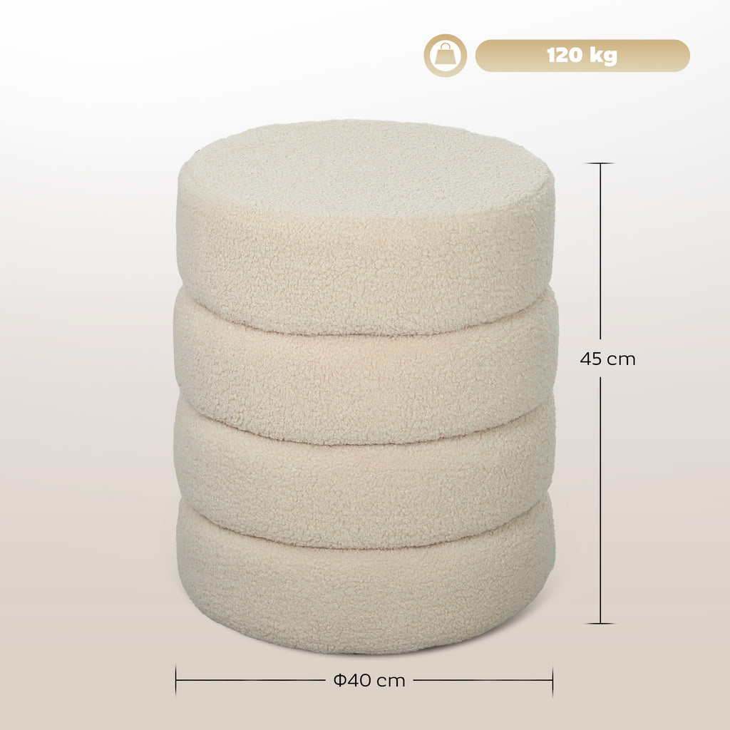 Hocker, rund, Teddyfleece, bis 120kg, ¦µ40x45H cm, Beige