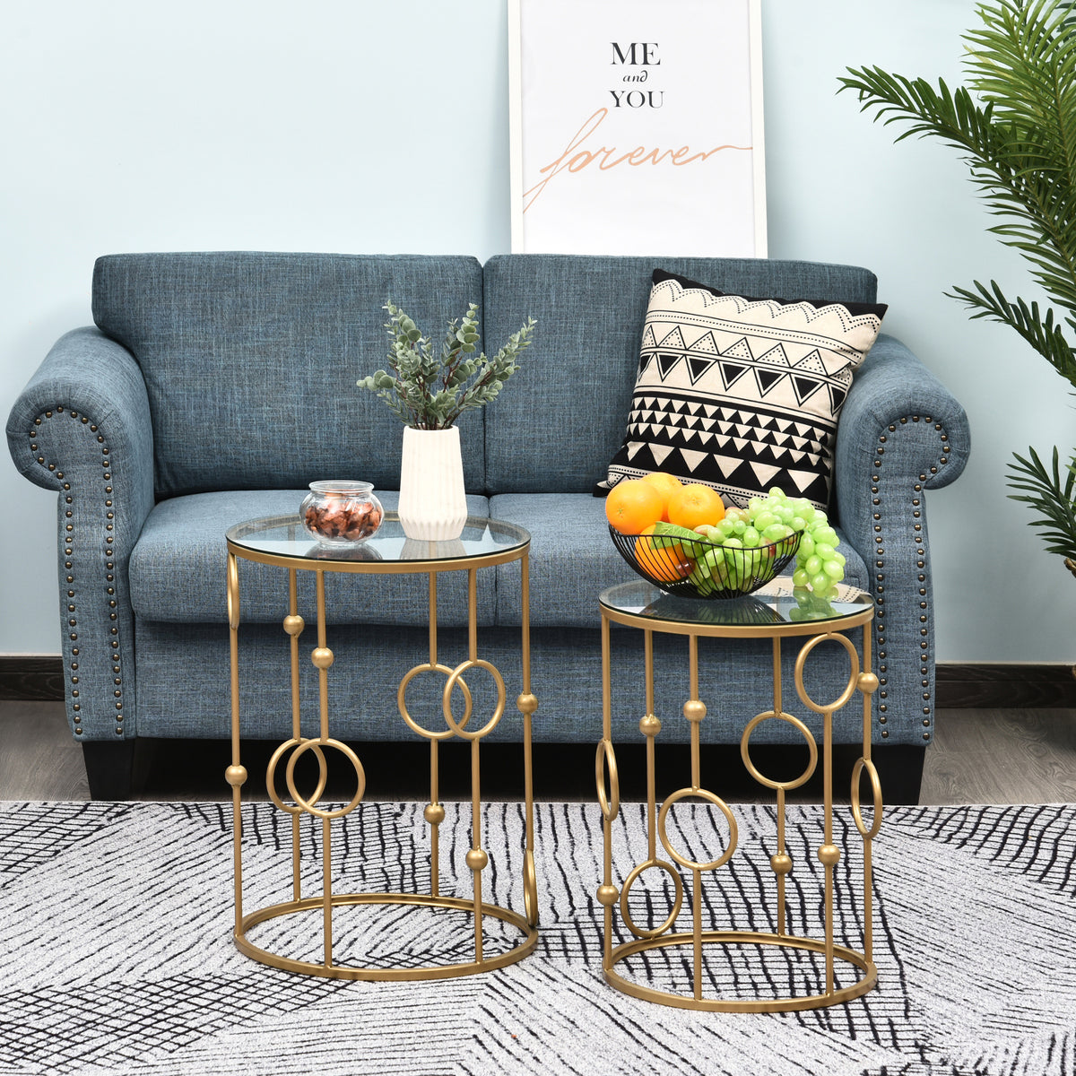 Nesting Round Coffee Table Set of 2 - Gold Tone