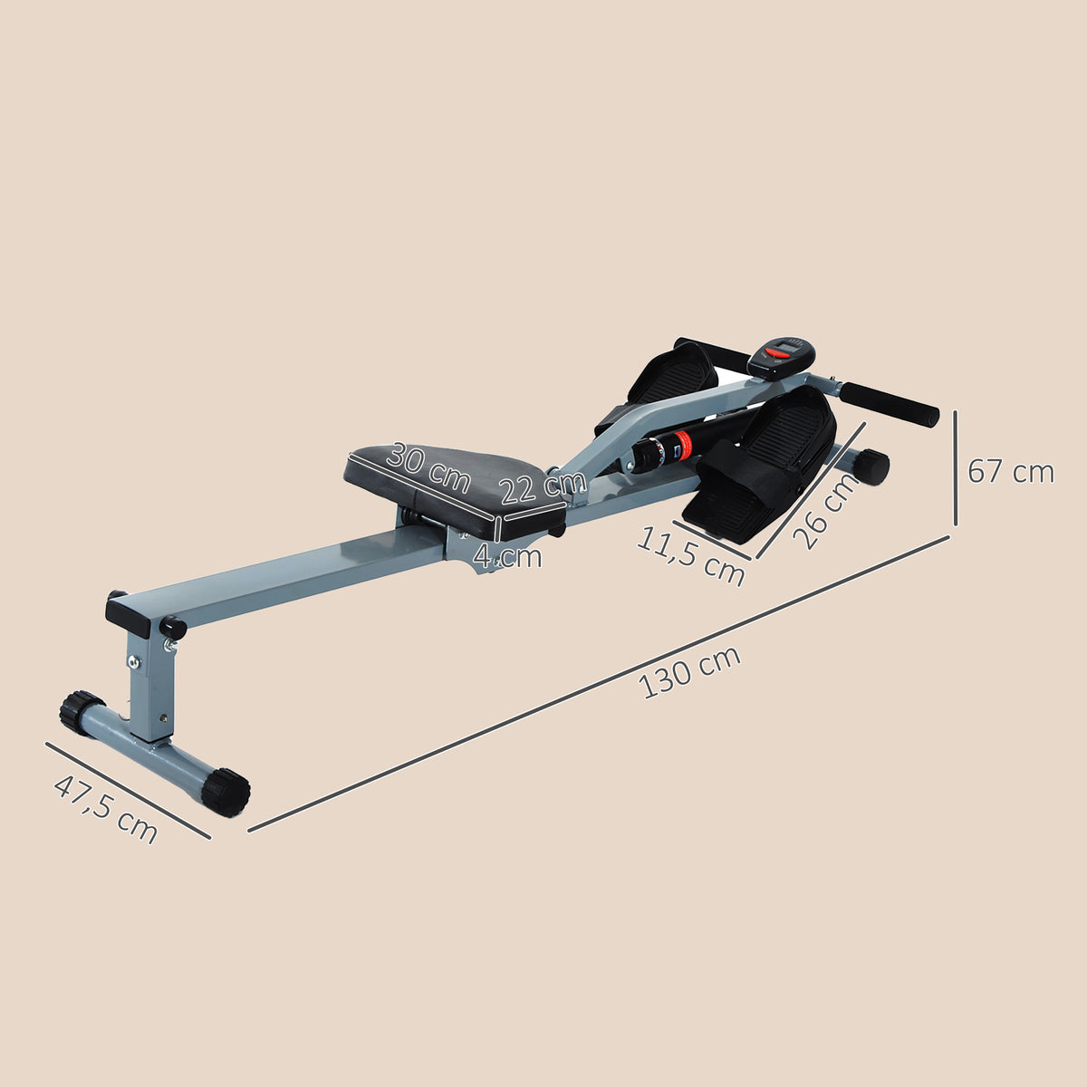 Rudergerät für Zuhause, Hydraulisches Fitness-Rudergerät mit LCD-Display, 12 Widerstandsstufen, Rudermaschine belastbar bis 100kg Fitnessgerät Trainingsgerät für das Ganzkörpertraining