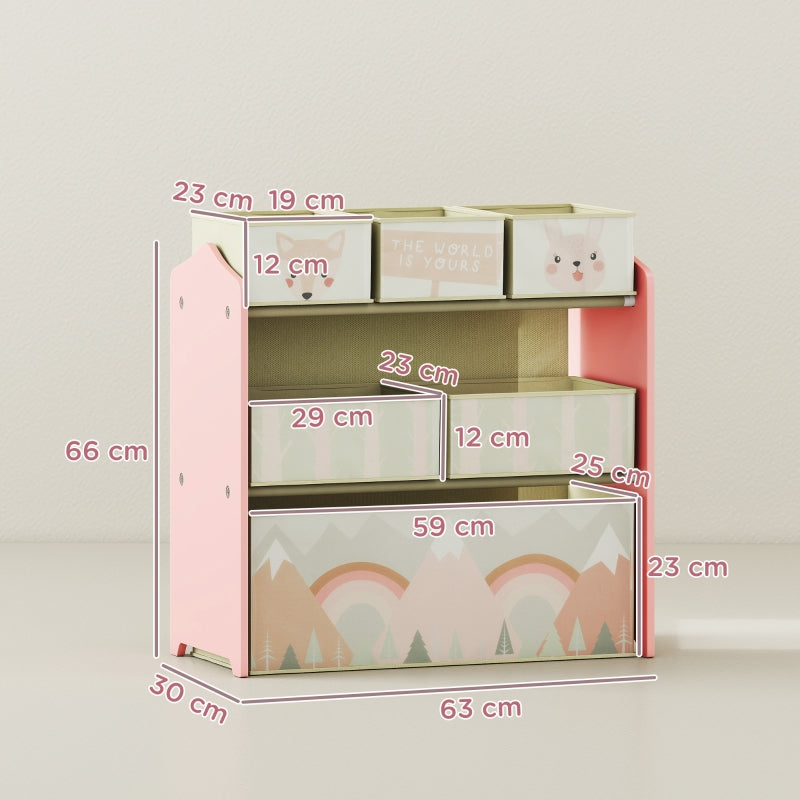 mit 6 Stoffboxen, niedliches Motiv, 63x30x66 cm, Rosa