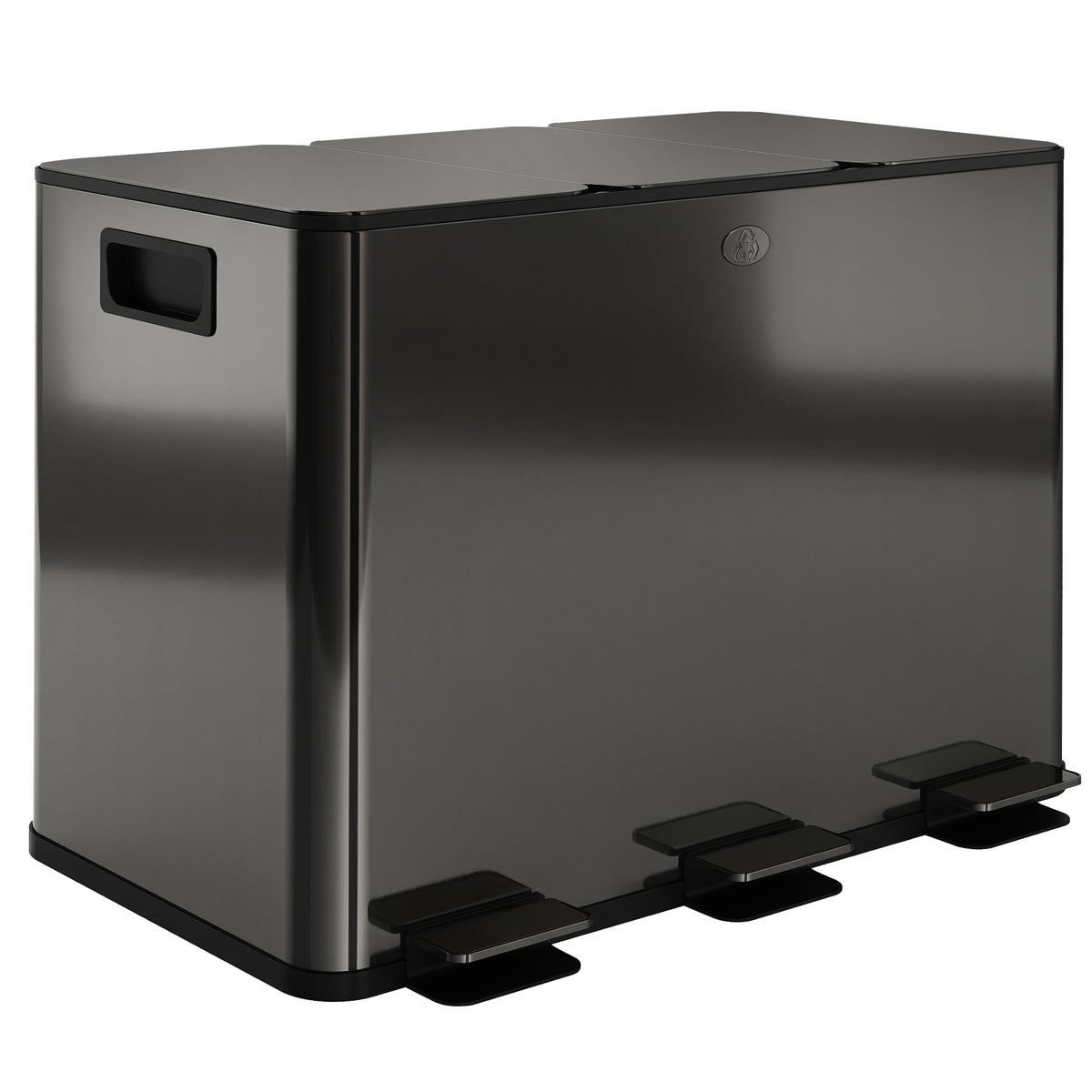 3 x 15L Pedal Bin, Steel Triple Kitchen Bin with Soft Close Lid, Removable Inner Buckets, Fingerprint-Proof, Black