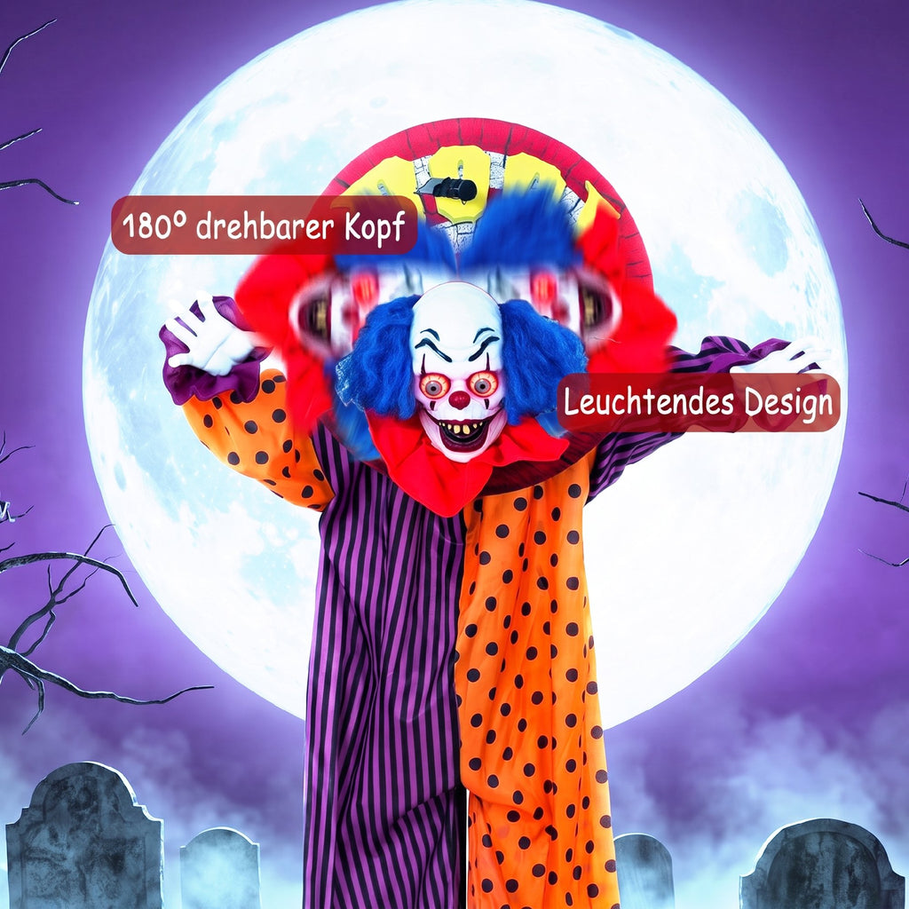 167 cm Life Size Animated Clown Halloween Decoration, Scary Halloween Animatronics Decor with Sound Touch Activated