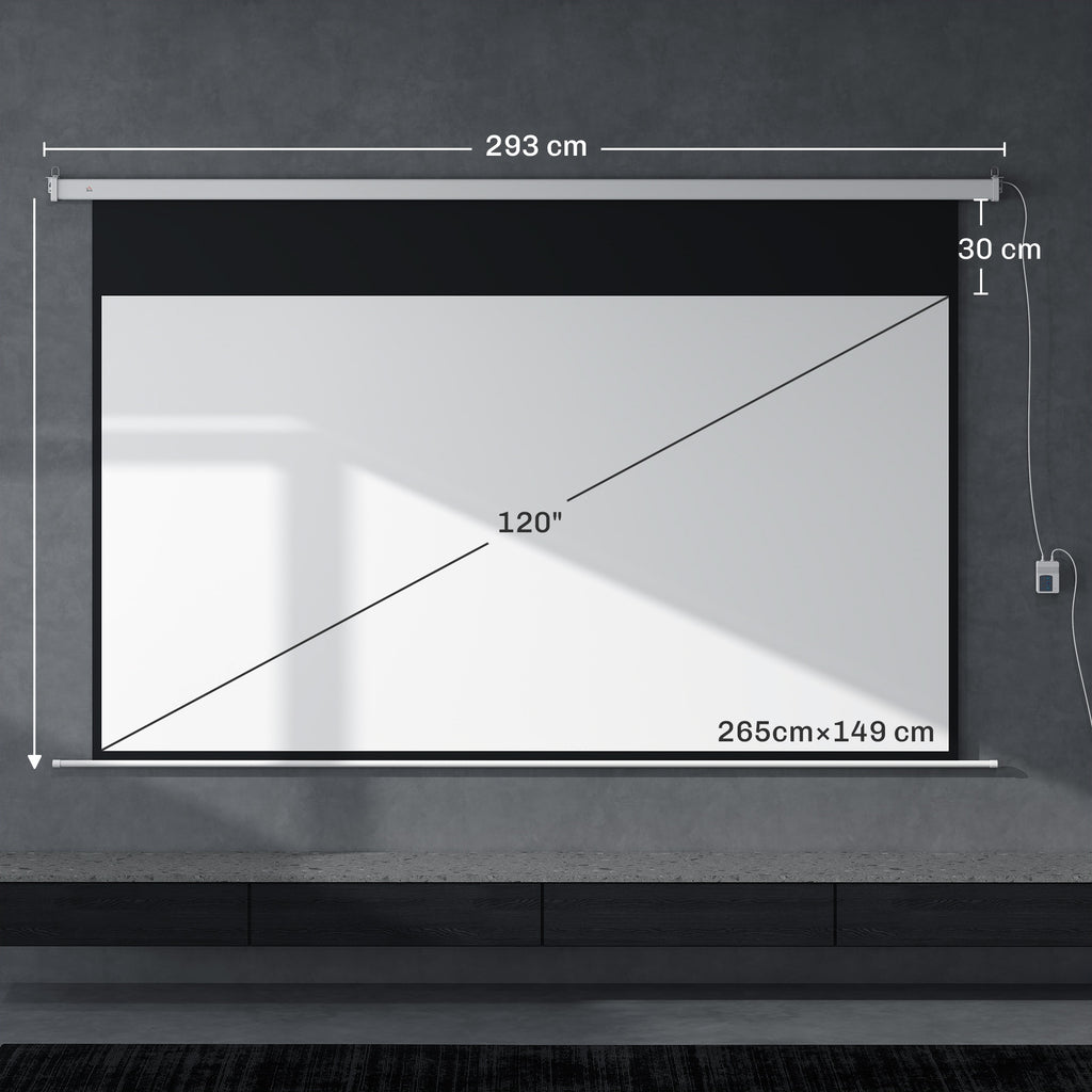 Beamer Leinwand 293 x 193 cm 120 Zoll 16:9 HD 4K Projektionsleinwand Elektrisch mit Fernbedienung, Weiß