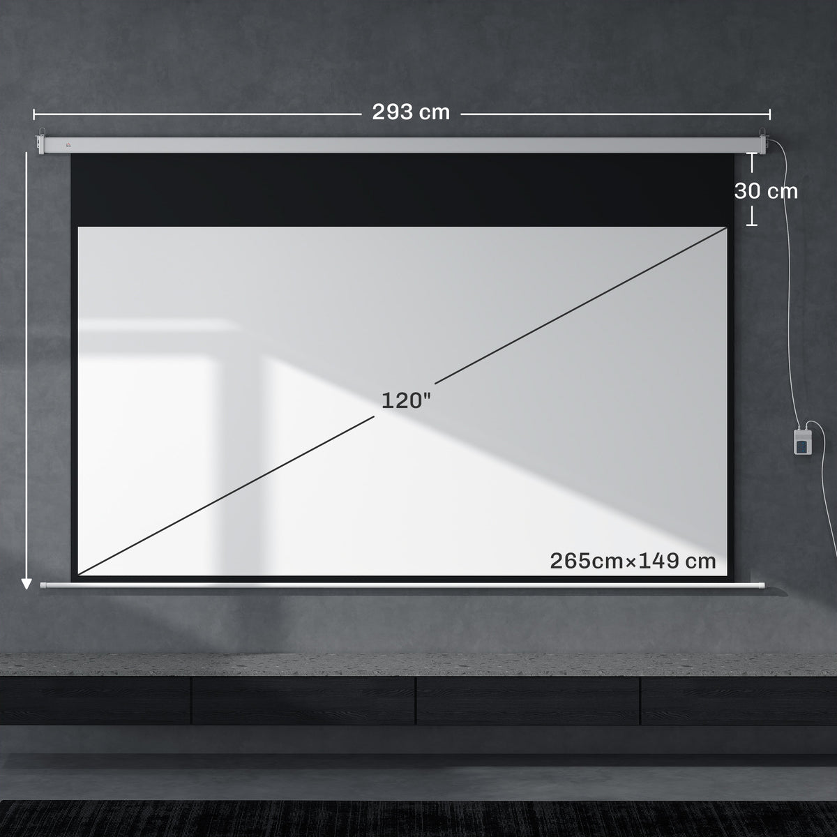 Beamer Leinwand 293 x 193 cm 120 Zoll 16:9 HD 4K Projektionsleinwand Elektrisch mit Fernbedienung, Weiß