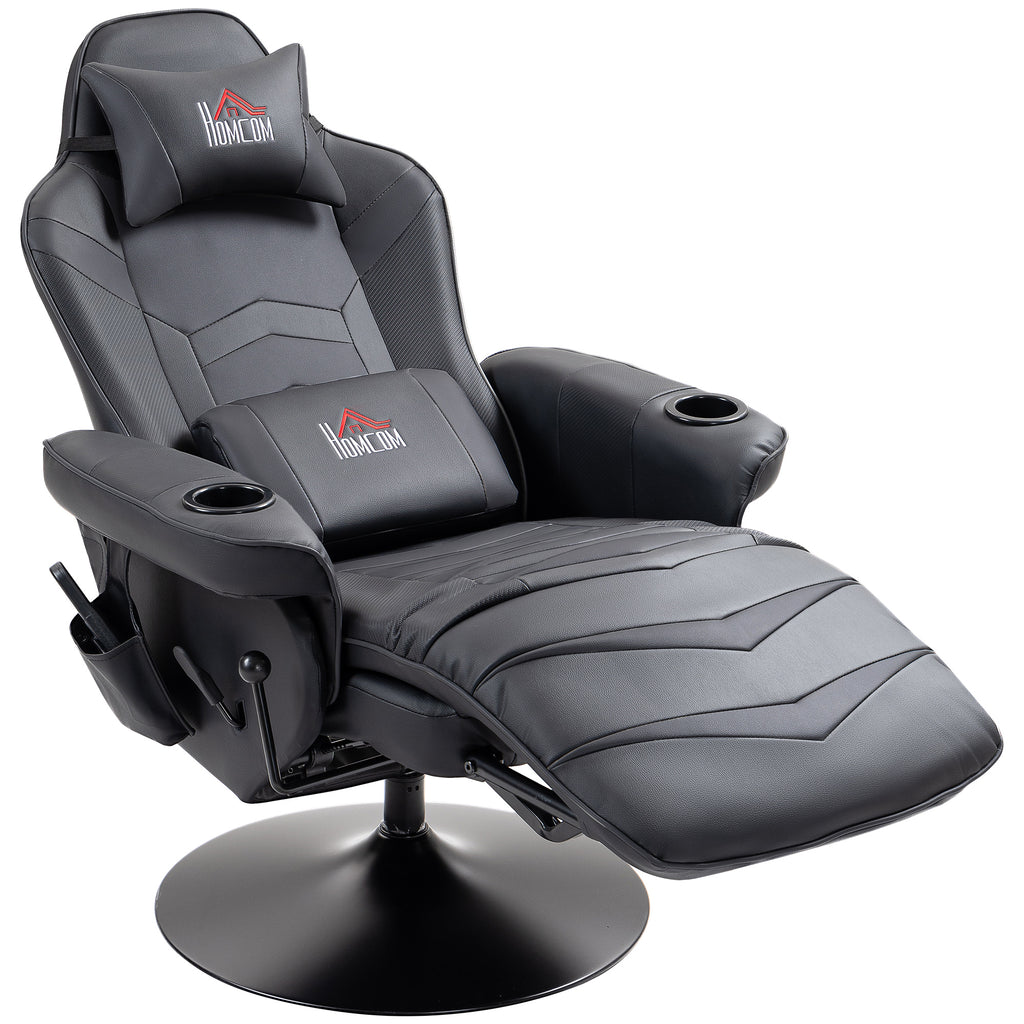 Gamingsessel, Massagefunktion, neigbare Lehne, Fußstütze, bis 120 kg, Stahlrahmen, Kunstleder, Schwarz