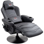 Gamingsessel, Massagefunktion, neigbare Lehne, Fußstütze, bis 120 kg, Stahlrahmen, Kunstleder, Schwarz