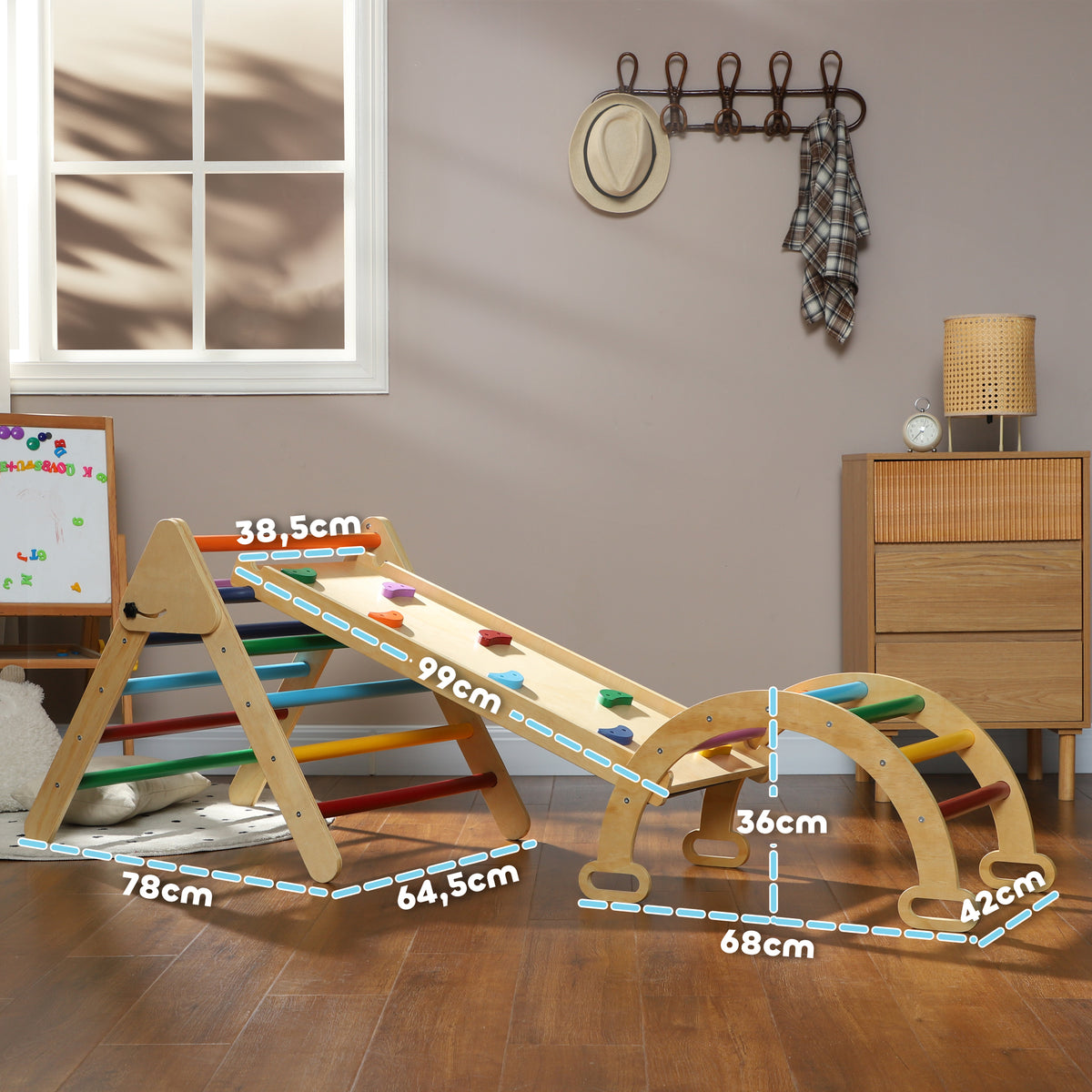 5-in-1 Toddler Climbing Frame with Ramp, Arch, for 18-48 Months, Multicoloured