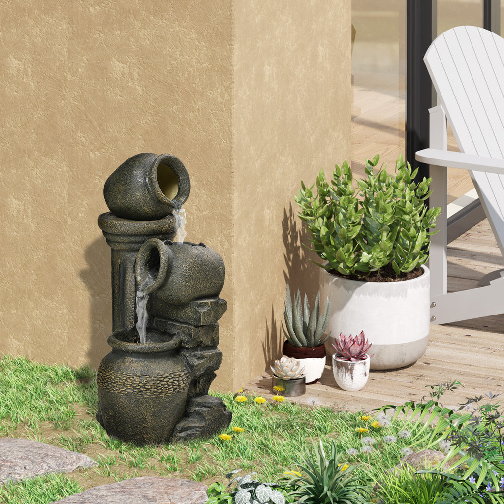 Springbrunnen, verstellbare Pumpe, wetterbeständig, 25 cm x 24 cm x 60 cm, Grau