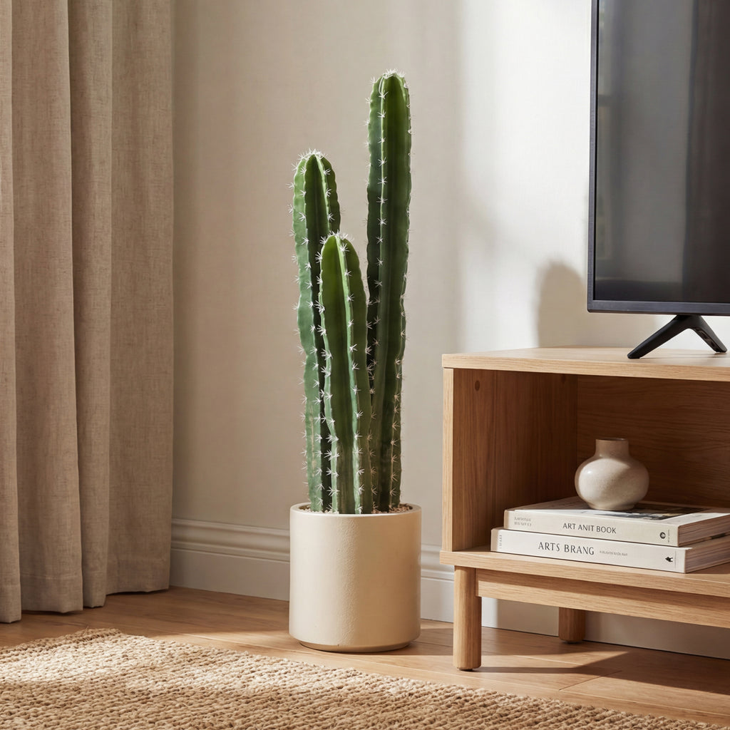 Kunstpflanze Kaktus Pflanzen groß 95 cm mit Topf wie echt für Zuhause, Büro, Grün