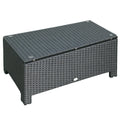 PE Rattan Coffee Table, Rectangular Outdoor Coffee Table with Tempered Glass Top, 70 KG Capacity for Garden, Balcony, Terrace, Patio, Black