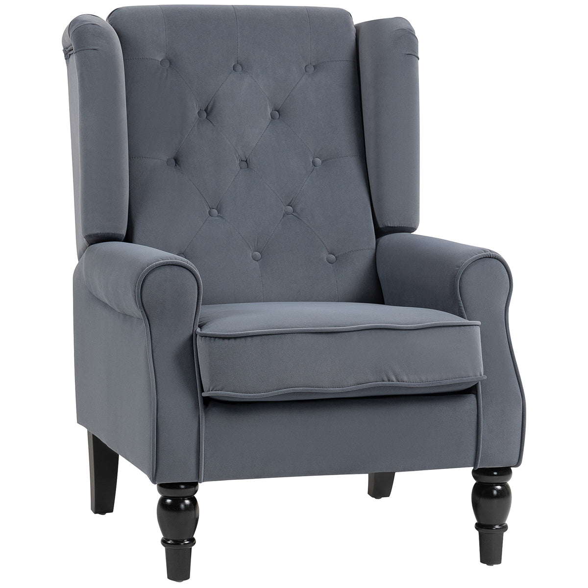 Ohrensessel Relaxsessel Sessel, Vintage-Design, Knopfheftung, gedrechselte Beine, 74 cm x 86 cm x 102 cm, Grau