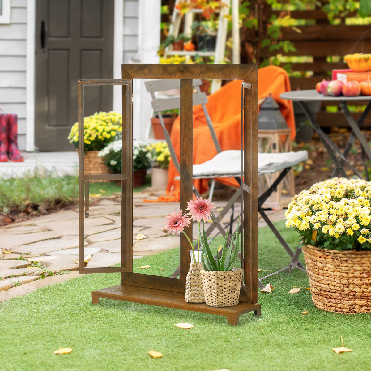Dekorativer Fensterrahmen für den Garten, Vintage-Design, 55 cm x 19 cm x 80 cm, Metall, Braun