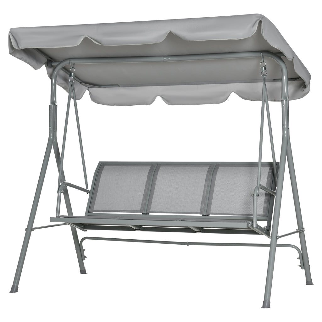 Metal Garden Swing Chair, 3-Seater Swing Seat, Patio Hammock Bench Canopy Lounger, Light Grey