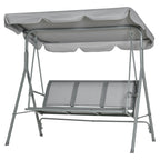 Metal Garden Swing Chair, 3-Seater Swing Seat, Patio Hammock Bench Canopy Lounger, Light Grey