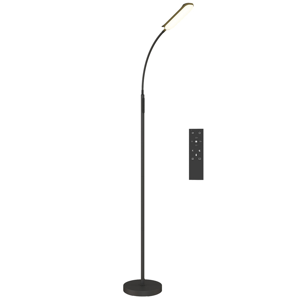 LED Stehlampe Dimmbar, Fernbedienung, 360° Schwanenhals, Schwarz
