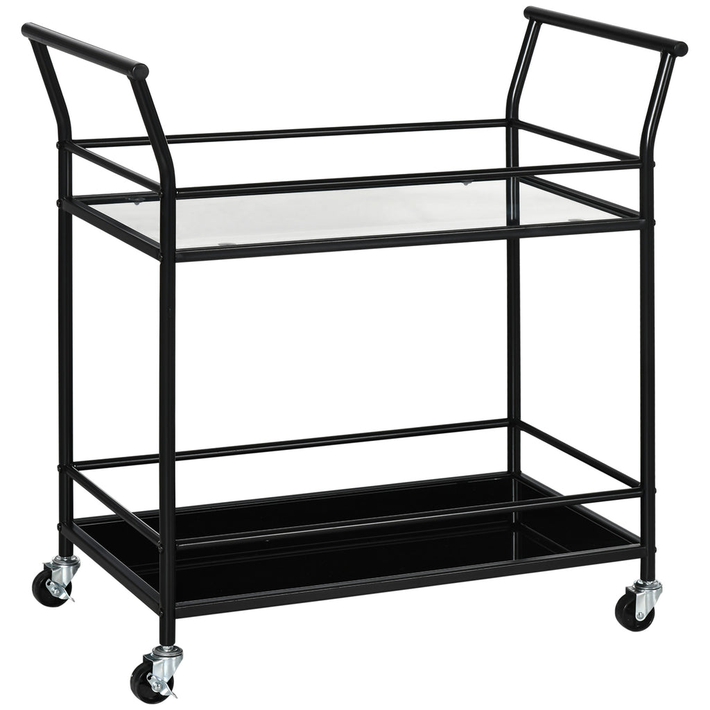 K¨¹chenwagen mit 4 Rollen, 2 Ablagen und Griffen, 75 cm x 40 cm x 80 cm, Schwarz