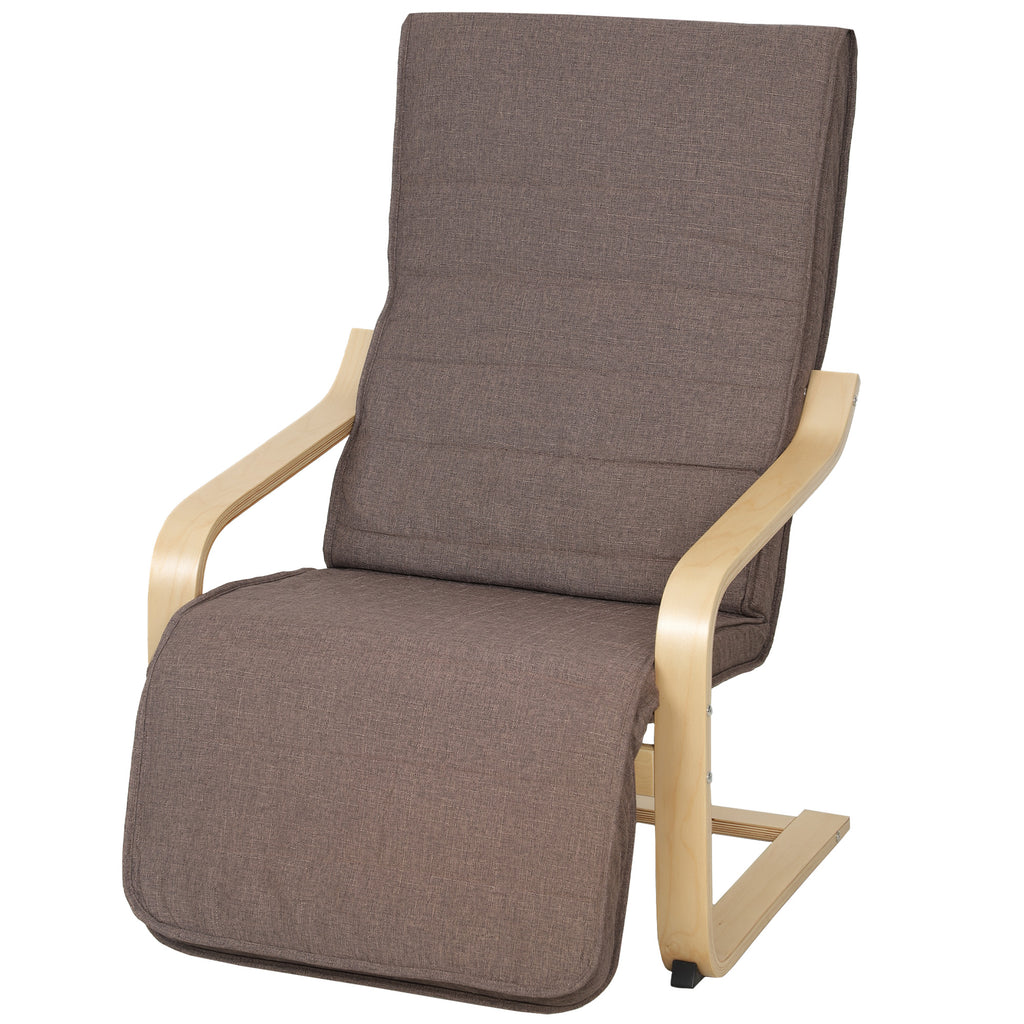 Akzentsessel, Relaxsessel mit verstellbarem Fußteil, Birkenholzrahmen, bis 120 kg, 66,5 x 94 x 100 cm, Braun