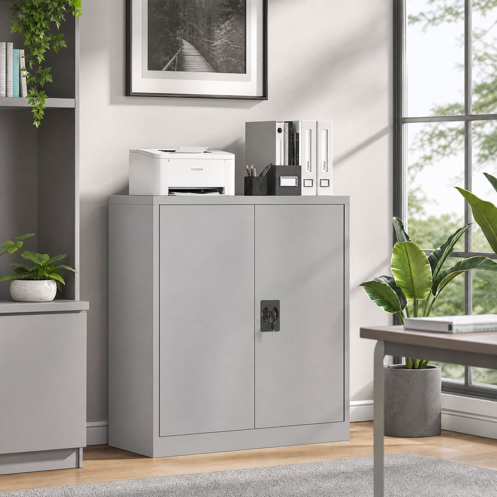 Aktenschrank Stahlschrank Mehrzweckschrank mit verstellbarem Regal und Schloss für Arbeitszimmer Wohnzimmer Grau