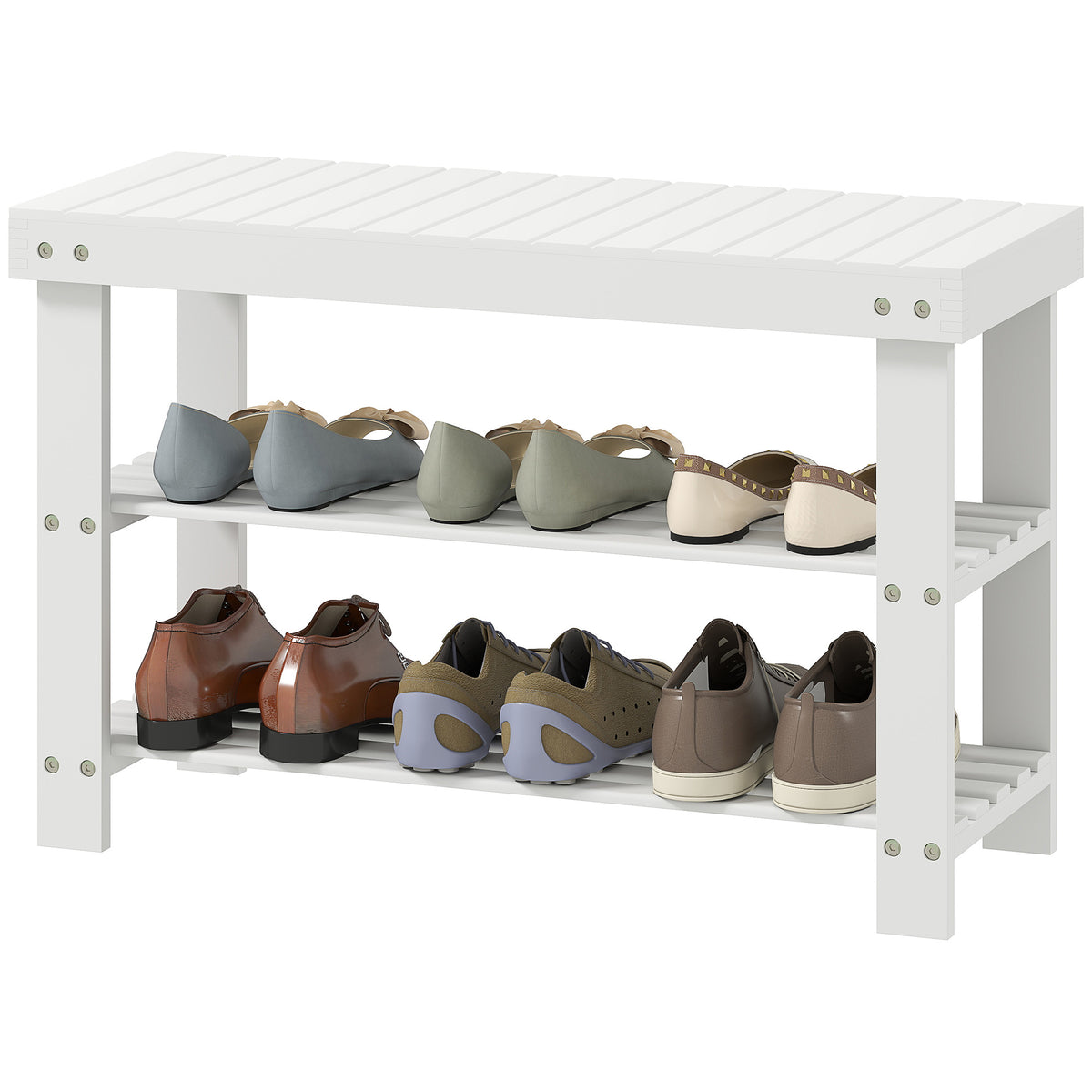 Schuhbank mit Sitzfläche Stauraum 2 Ablagen 70 x 28 x 45cm Weiß