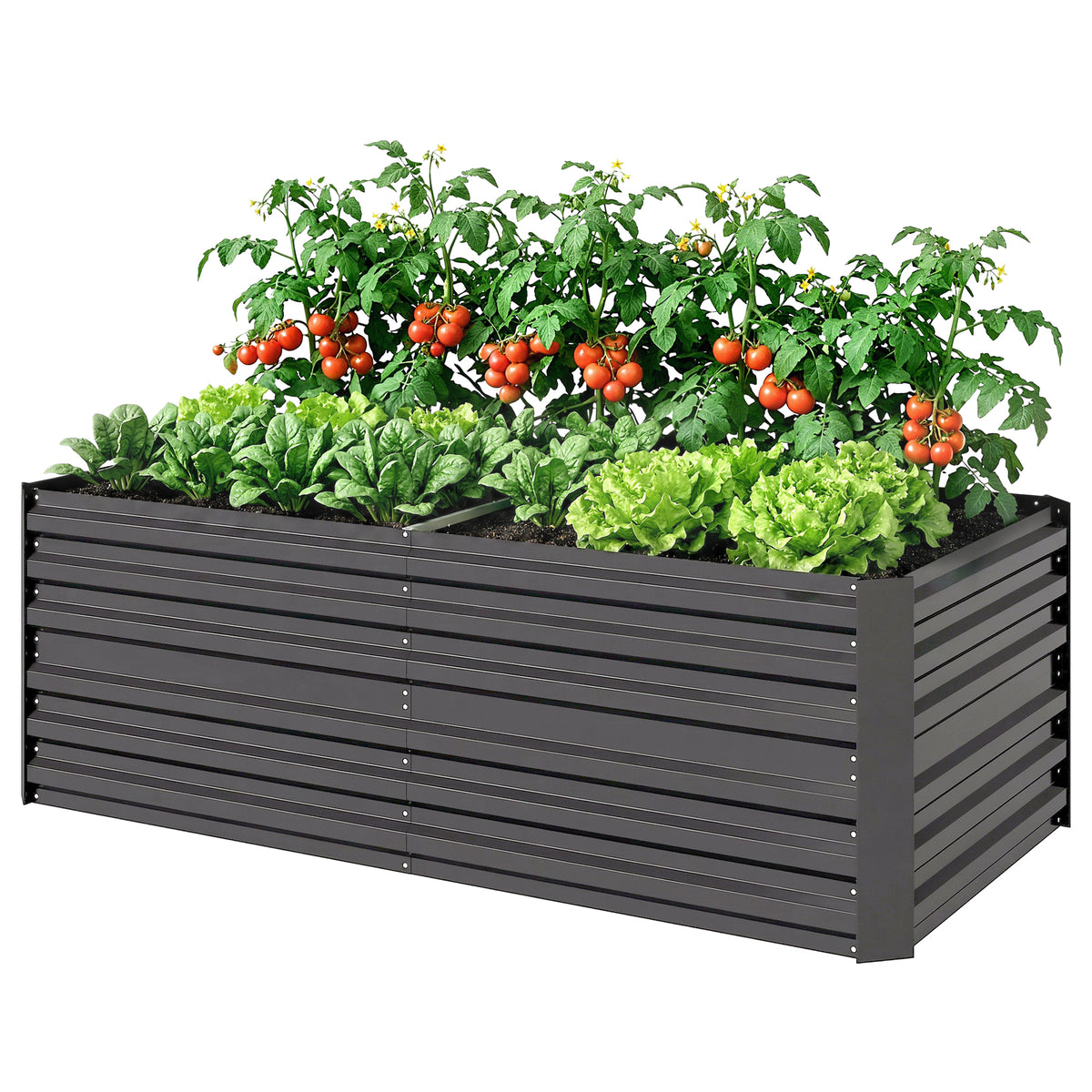 Raised Beds for Garden, Galvanised Steel Outdoor Planters with Multi-reinforced Rods, 180 x 90 x 59 cm, Dark Grey