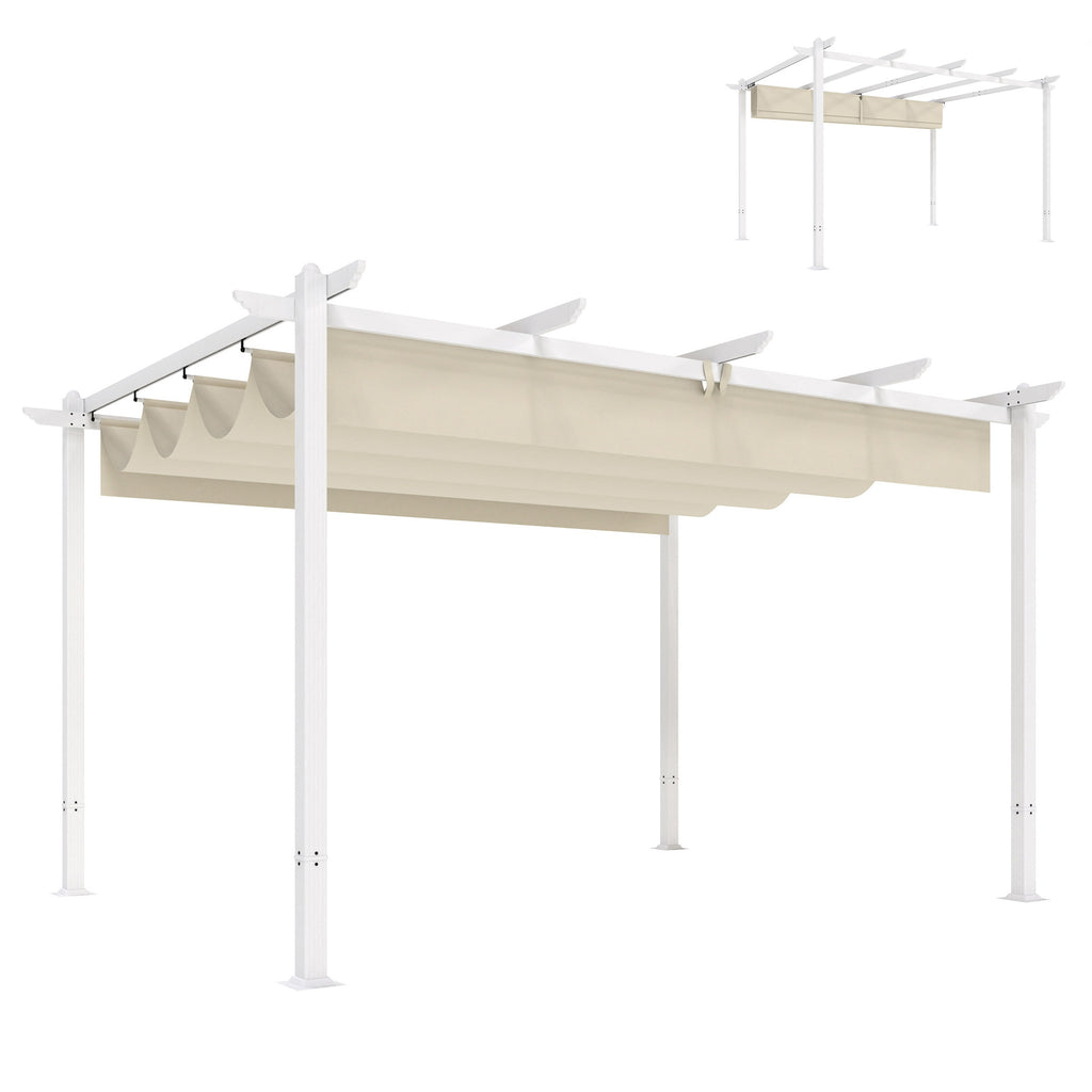 Pergola 3 x 4 m Terrassenüberdachung mit Schiebedach, magnetische Verschlüsse, UV30+ Beige