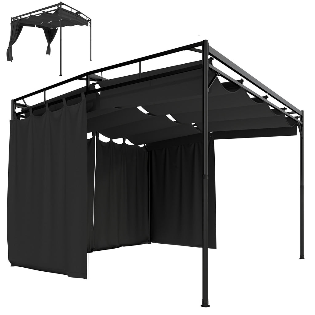 Pergola Pavillon 3x3m Wasserabweisend Sonnenschutz mit verstellbares Schiebedach Vorhängen, freistehend