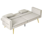 2-Sitzer Bettsofa, Verstellbare R¨¹ckenlehne, weiche Kissen, samtartiger Bezug, f¨¹r Wohnzimmer, G?stezimmer, Beige