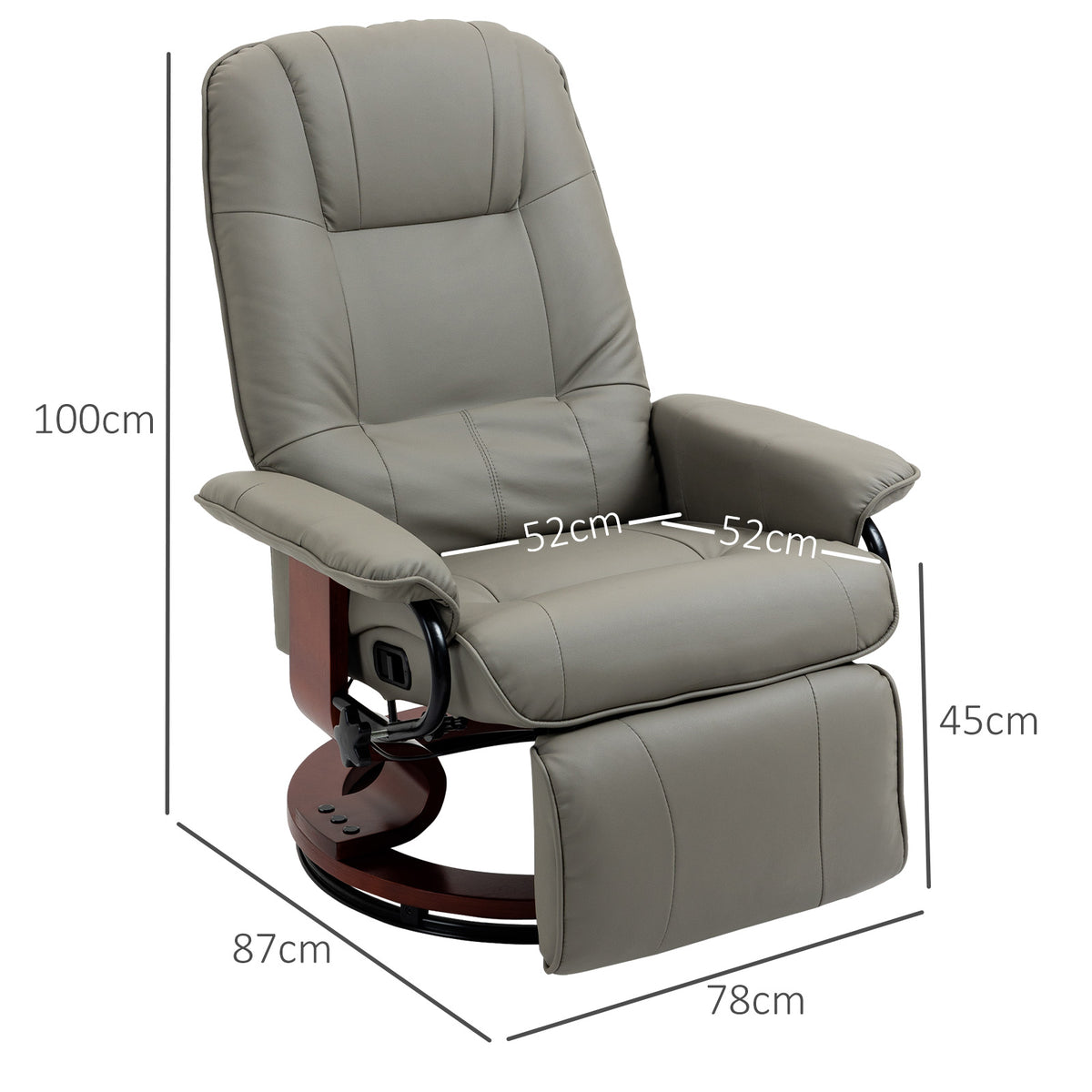 Relaxsessel Fernsehsessel Liegesessel Kunstleder 360¡ã Drehstuhl 145¡ã neigbar Grau 78 x 87 x 100 cm