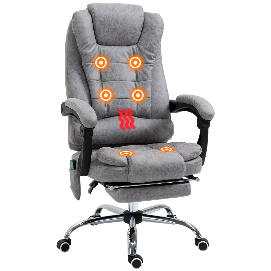 Bürostuhl mit Massagefunktion, Ergonomischer Schreibtischstuhl mit Liege- & Wärmefunktion, Fernbedienung, Grau