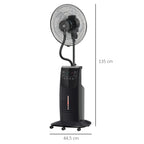 Ventilator mit Wasserkühlung, Standventilator mit Sprühnebel, Fernbedienung, oszillierend, Timer, 3,1 L Wassertank, 3 Modi, 90 W Wasserventilator mit Rollen, 135 cm