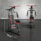 Kraftstation Fitnessstation mit Latzug, Butterflystange, verstellbar Preacher Bank, Beintrainer, bis 120kg Schwarz+Rot