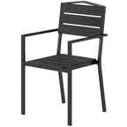 Stackable Garden Chairs Set of 4, Garden Dining Chairs with Slatted HDPE Seat Back, Armrests, Metal Frame, Black
